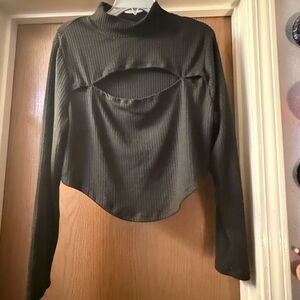 SHEIN Black Ribbed Cut-Out Crop Top